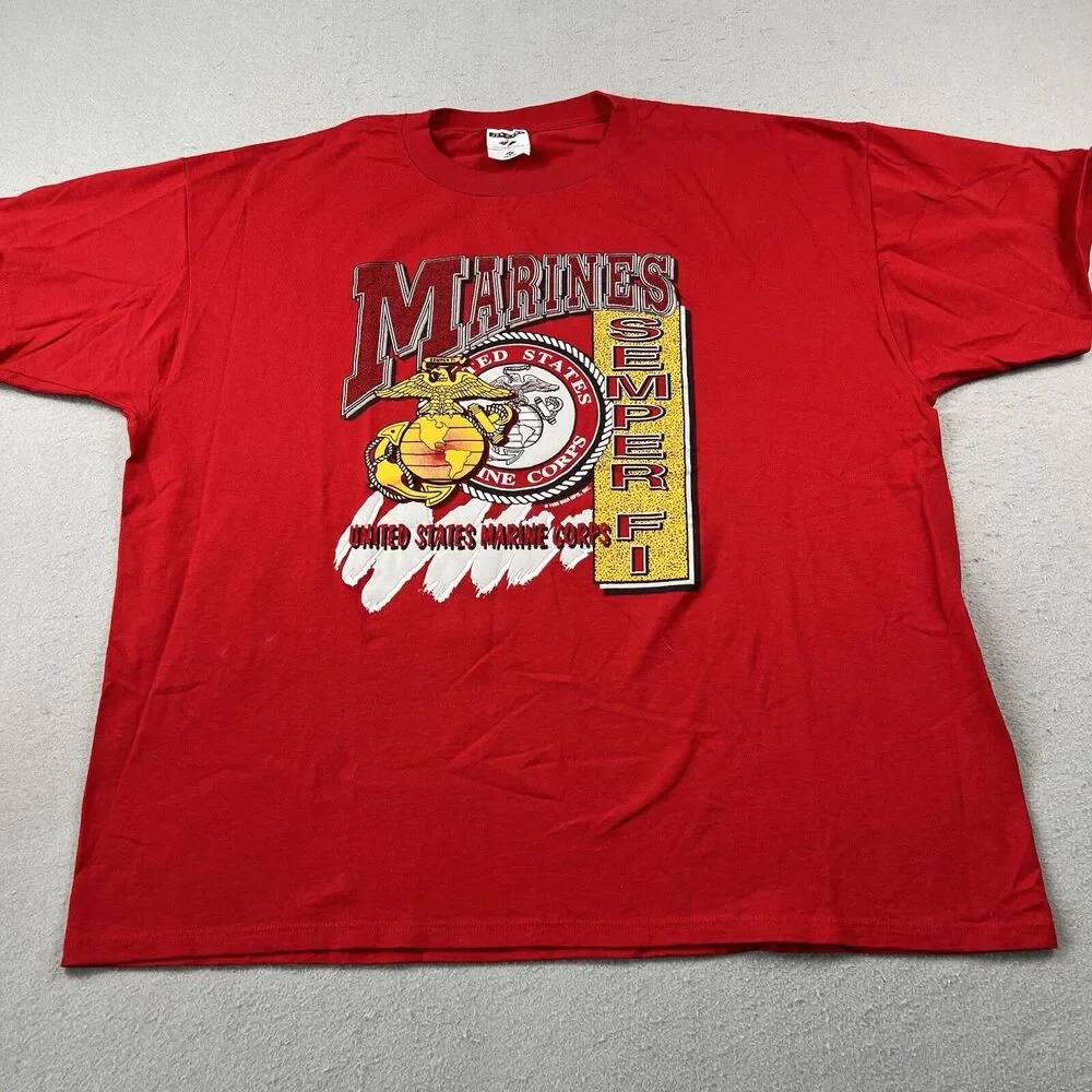 Vintage Y2K United Stated Marine Corp USMC Semper Fi Shirt Men's 2XL Red - Picture 9 of 16
